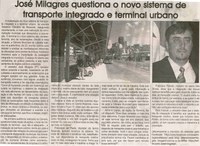 José Milagres questiona o novo sistema de transporte integrado e terminal urbano. Jornal Correio da Cidade, Conselheiro Lafaiete, 02 jun. 2012, p. 04.
