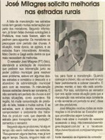José Milagres solicita melhorias nas estradas rurais. Jornal Correio da Cidade, Conselheiro Lafaiete, 23 jun. 2012, p. 04.