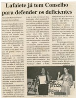 Lafaiete já tem Conselheo para defender os deficientes. Correio de Minas, Conselheiro Lafaiete, 09 mar. 2006, 131ª ed., p. 12.