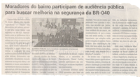 Moradores do bairro participam de audiência pública para buscar melhoria na segurança da BR-040. Jornal Correio da Cidade, Conselheiro Lafaiete, 7 a 13 dez. 2024, 1760ª ed., Política, p. 2.