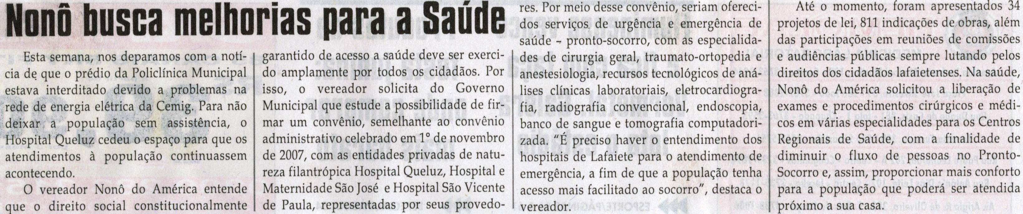 Nonô busca melhorias para a Saúde, Jornal Correio da Cidade, Conselheiro Lafaiete, 02 jun. 2012, p. 02.