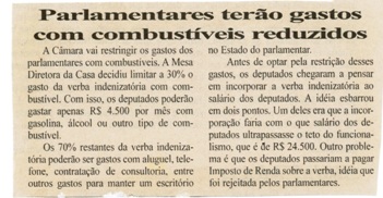  Parlamentares terão gastos com combustíveis reduzidos. Folha Livre, Conselheiro Lafaiete, 29 abr. 2006, 268ª ed. p. 10.