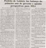 Prefeito de Lafaiete faz balanço do primeiro ano de governo e aponta perspectivas para 2014. Jornal Baruc, Congonhas, 15 jan. 2014, p. 5.