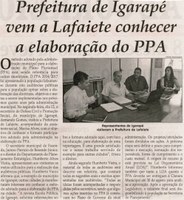 Prefeitura de Igarapé vem a Lafaiete conhecer a elaboração do PPA. Jornal Correio da Cidade, Conselheiro Lafaiete, 17 ago. 2013, p. 02.