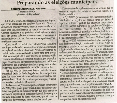 Preparando as eleições municipais. Jornal Correio da Cidade, Conselheiro Lafaiete, 30 abr. a 06 maio 2016, 1315ª ed. Caderno Política, p. 8.