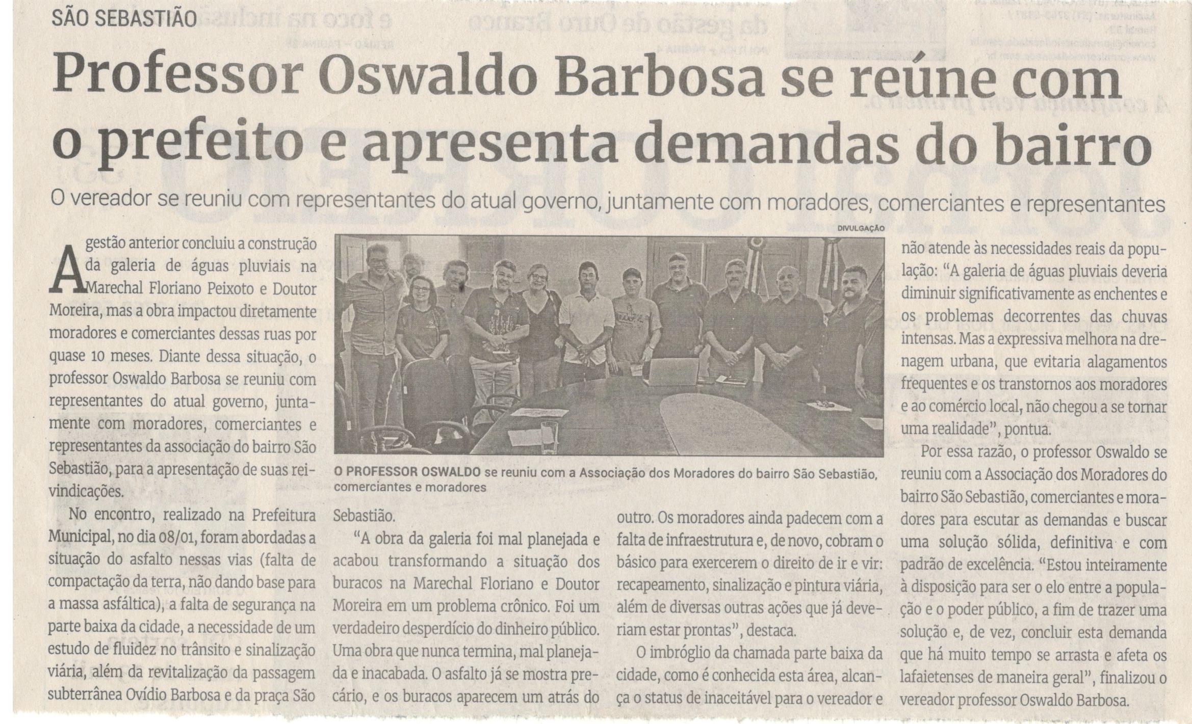 Professor Oswaldo Barbosa se reúne com o prefeito e apresenta demandas do bairro. Jornal Correio da Cidade, Conselheiro Lafaiete, 18 a 24 jan. 2025, 1764ª ed., Política, p. 2.