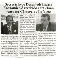 Secretário de Desenvolvimento Eonômico é recebido com clima tenso na Câmara de Lafaiete, Jornal Expressão Regional, Conselheiro Lafaiete, 21 a 27 mai. 431 X, p. 6.