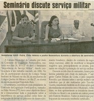 Seminário discute serviço militar. Jornal Correio da Cidade, Conselheiro Lafaiete, 12 mai. 2007, 854ª ed., p. 04. 