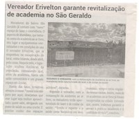 Vereador Erivelton garante revitalização de academia no São Geraldo. Jornal Correio da Cidade, Conselheiro Lafaiete, 17 a 23 de ago. 2024, 1744ª ed., Política, p. 4.