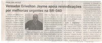 Vereador Erivelton Jayme apoia reivindicações por melhorias urgentes na BR-040. Jornal Correio da Cidade, Conselheiro Lafaiete, 06 a 12 de jul. 2024, 1738ª ed., Política, p. 2.