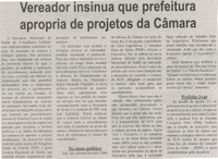 Vereador insinua que Prefeitura apropria de projetos da Câmara. Correio de Minas, Conselheiro Lafaiete, 16 ago. 2014, p. 5.