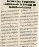 Vereador Ivar Cerqueira & Licenciamento de Veículos em Conselheiro Lafaiete. Jornal Nova Gazeta, 09 set. 2006, 429ª ed., p. 02.