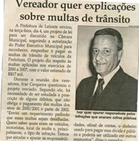 Vereador quer explicações sobre multas de trânsito. Jornal Correio da Cidade, 15 set. 2007, 872ª ed., p. 02.