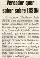 Vereador quer saber sobre ISSQN. Jornal Correio da Cidade, Conselheiro Lafaiete, 13 fev. 2010, p. 02.