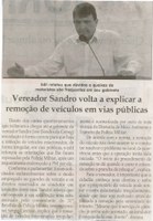 Vereador Sandro volta a explicar a remoção de veículos em vias públicas. Jornal Correio da Cidade, Conselheiro Lafaiete, 17 jul. 2015, p.2.