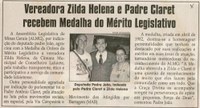 Vereadora Zilda Helena e Padre Claret recebem Medalha  Abono para Educação. Jornal Correio da Cidade, Conselheiro Lafaiete, 13 dez. 2008, p. 4.