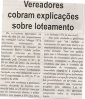 Vereadores cobram explicações sobre loteamento. Correio de Minas, Conselheiro Lafaiete, 01 nov. 2014, p. 2.