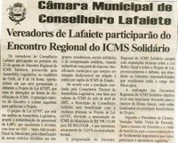  Vereadores de Lafaiete participarão do Encontro Regional do ICMS Solidário. Folha Livre, Conselheiro Lafaiete, 18 ago. 2007, 334ª ed. p. 02.
