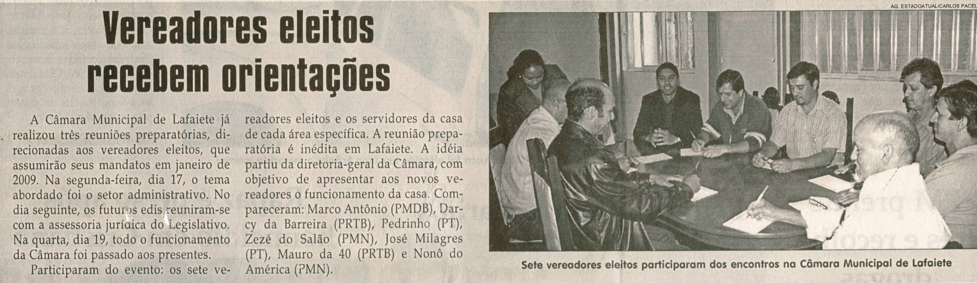 Vereadores eleitos recebem orientações. Jornal Correio da Cidade, Conselheiro Lafaiete, 22 nov. 2008, p. 02.