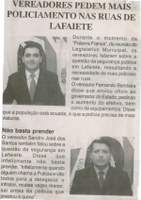 Vereadores pedem mais policiamento nas ruas de Lafaiete. Jornal Nova Gazeta, 835ª ed.,  Conselheiro Lafaiete, 03 abr. 2015, p. 14.