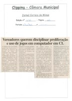  Vereadores querem disciplinar proliferação e uso de jogos em computador em CL. Correio de Minas, Conselheiro Lafaiete, 23 mar. 2006, 132ª ed., p. 02.