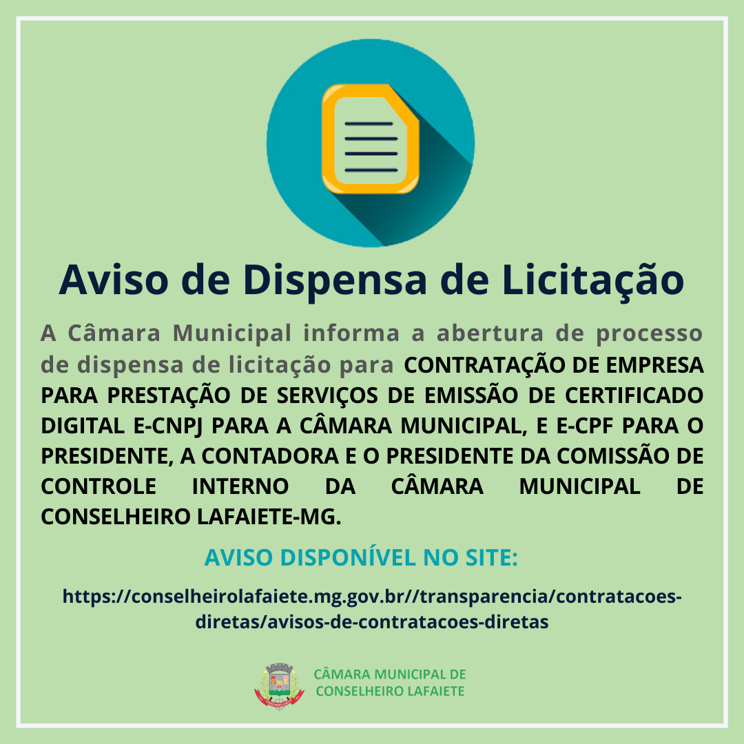 AVISO DE DISPENSA DE LICITAÇÃO