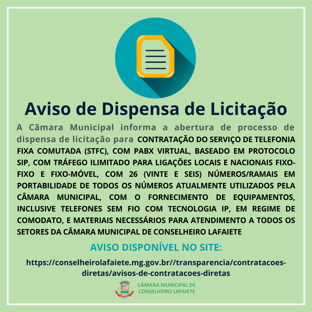 AVISO DE DISPENSA DE LICITAÇÃO