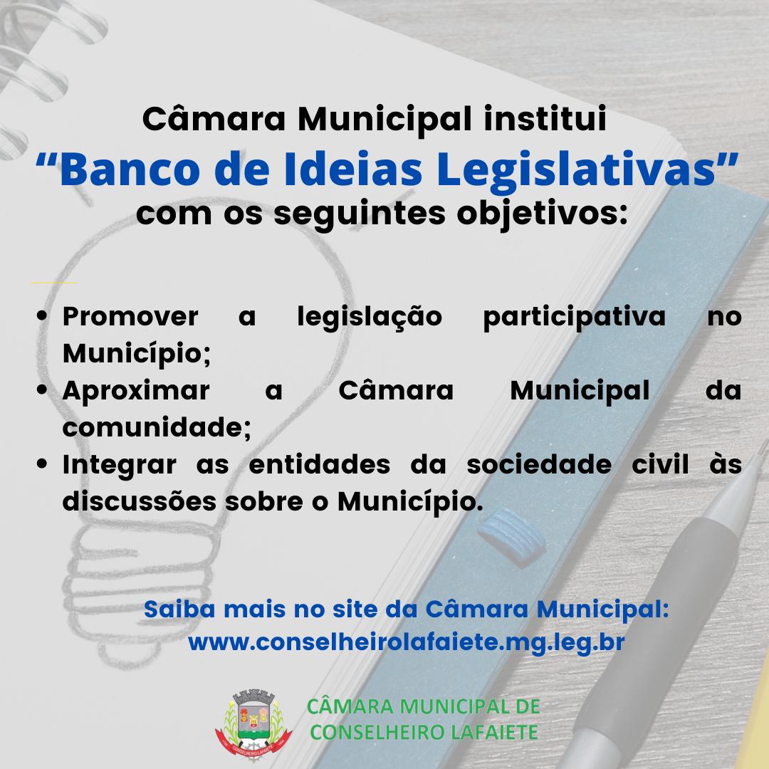 CÂMARA MUNICIPAL INSTITUI “BANCO DE IDEIAS LEGISLATIVAS”